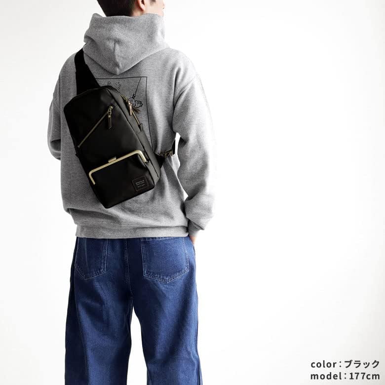 AYANOKOJI 縦型がま口ボディバッグ　デニム×ヒッコリー 縦型がま口ボディバッグ｜AYANOKOJI